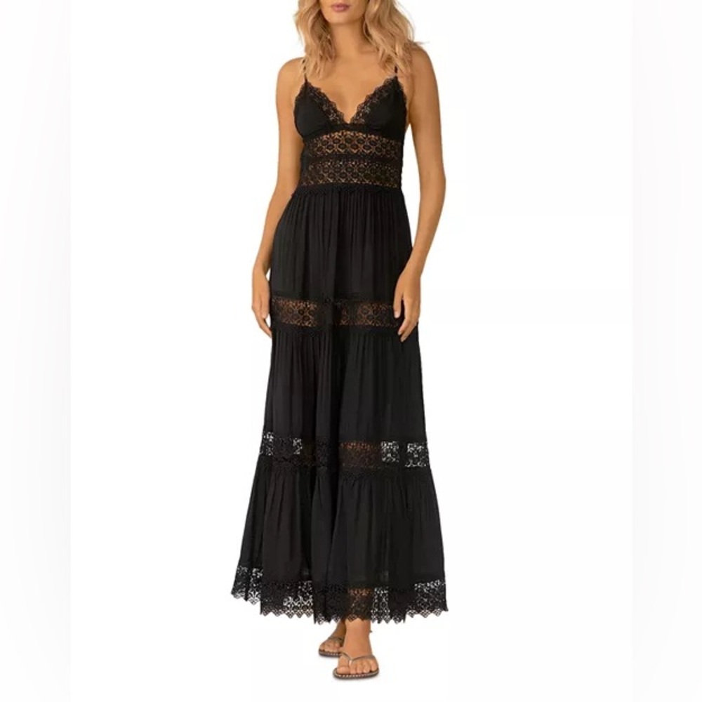 Elan Black Lace tiered Maxi Dress